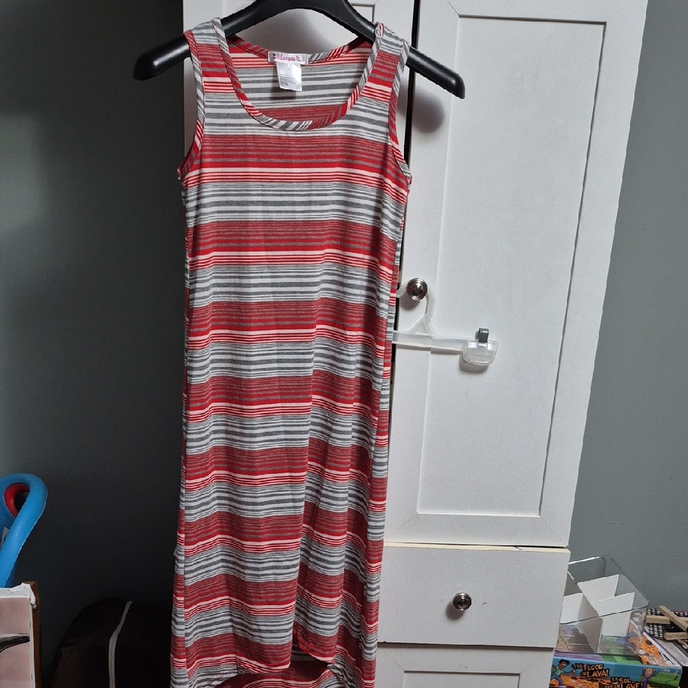 Striped Red and Gray Kids Dress